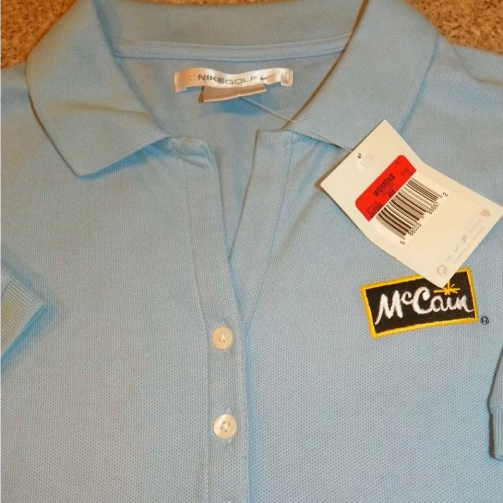 Nike Women’s L LARGE Size 12/14 Powder Blue McCains Logo Golf Polo Shirt NWT